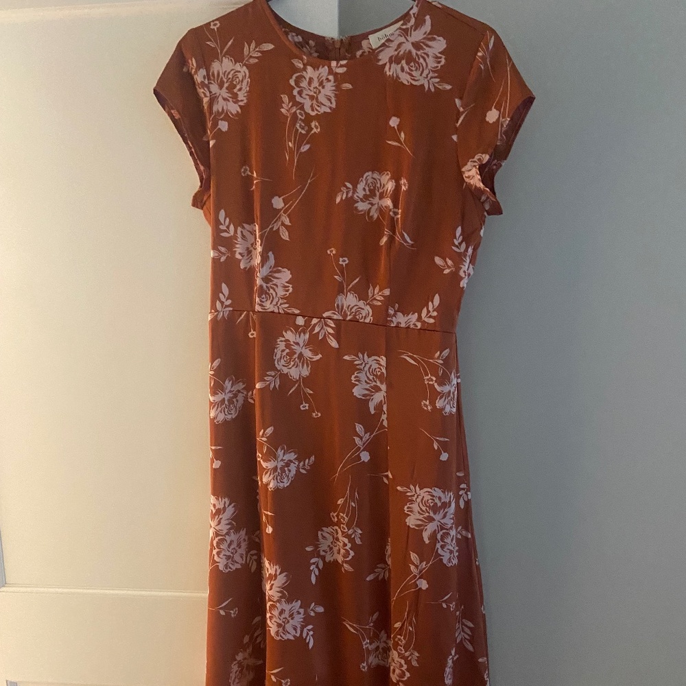 Rust and Blush Floral Midi Dress